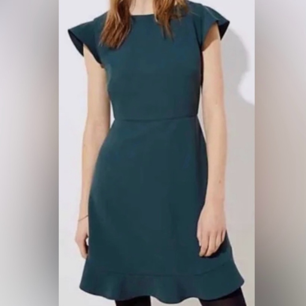 LOFT Green Sheath Dress with Flutter Cap Sleeves
